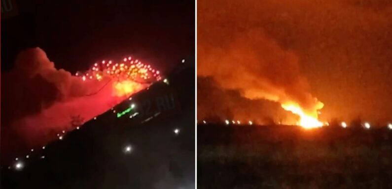 Mystery as huge blast at Russian ammunition base storing Putin's missiles sparks inferno sending hundreds fleeing | The Sun