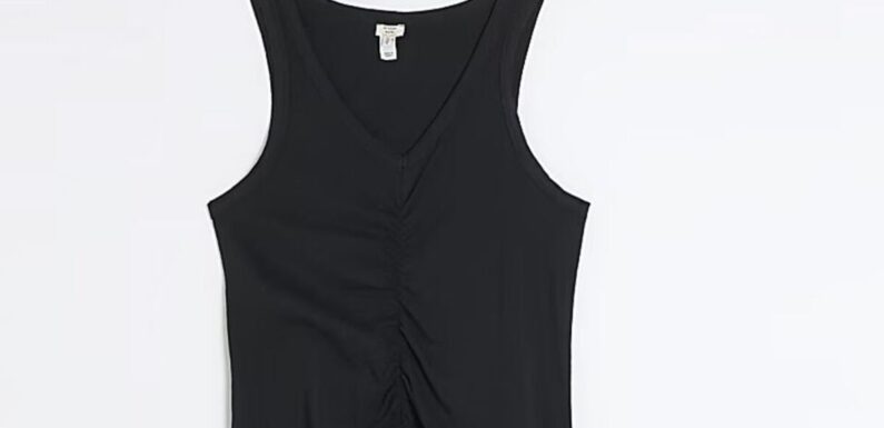 River Island dress slims bloated figures with clever ruched detailing for £35