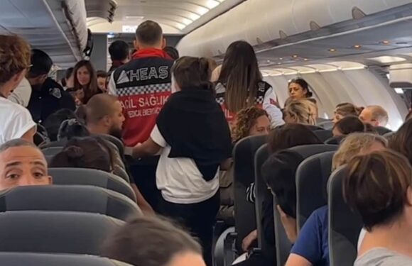 Stunned plane passengers look on as mother gives birth on plane