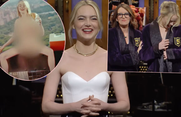 Emma Stone Goes ‘Fully Naked’ In NYC For SNL As Tina Fey Inducts Her Into Five-Timers Club!