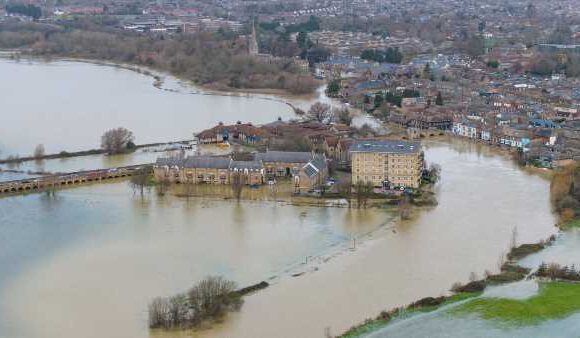 Flooding at St Ives in Cambridgeshire after River Ouse burst its banks