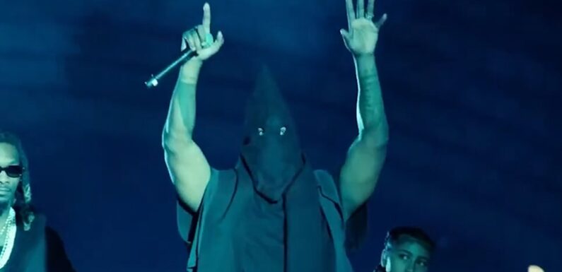 Kanye West Wears KKK-Style Black Hood At 'Vultures' Album Listening Party