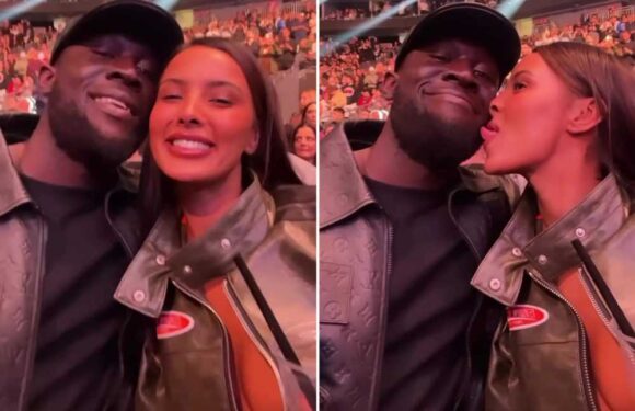 Maya Jama licks and kisses boyfriend Stormzy's face as the pair looked loved up at the UFC in Vegas | The Sun