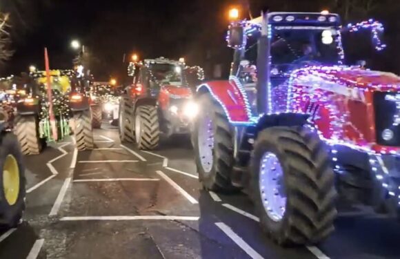 Over 100 colourful tractors covered in Christmas lights delight locals