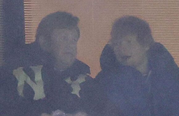 Sir Elton John. Ed Sheeran and kids Zachary and Elijah at Watford FC