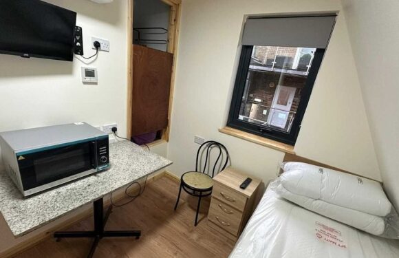 Tiny flat with microwave on a table next to bed for £1,500 a month